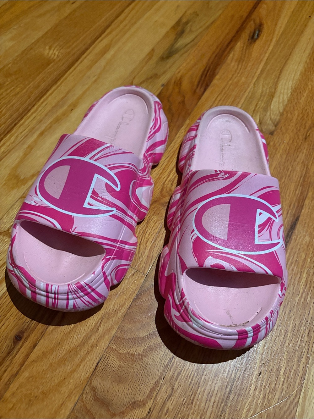 Champion Pink Marble Logo Slide Sandals